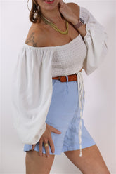 חולצה מעוצבת בלבן- M